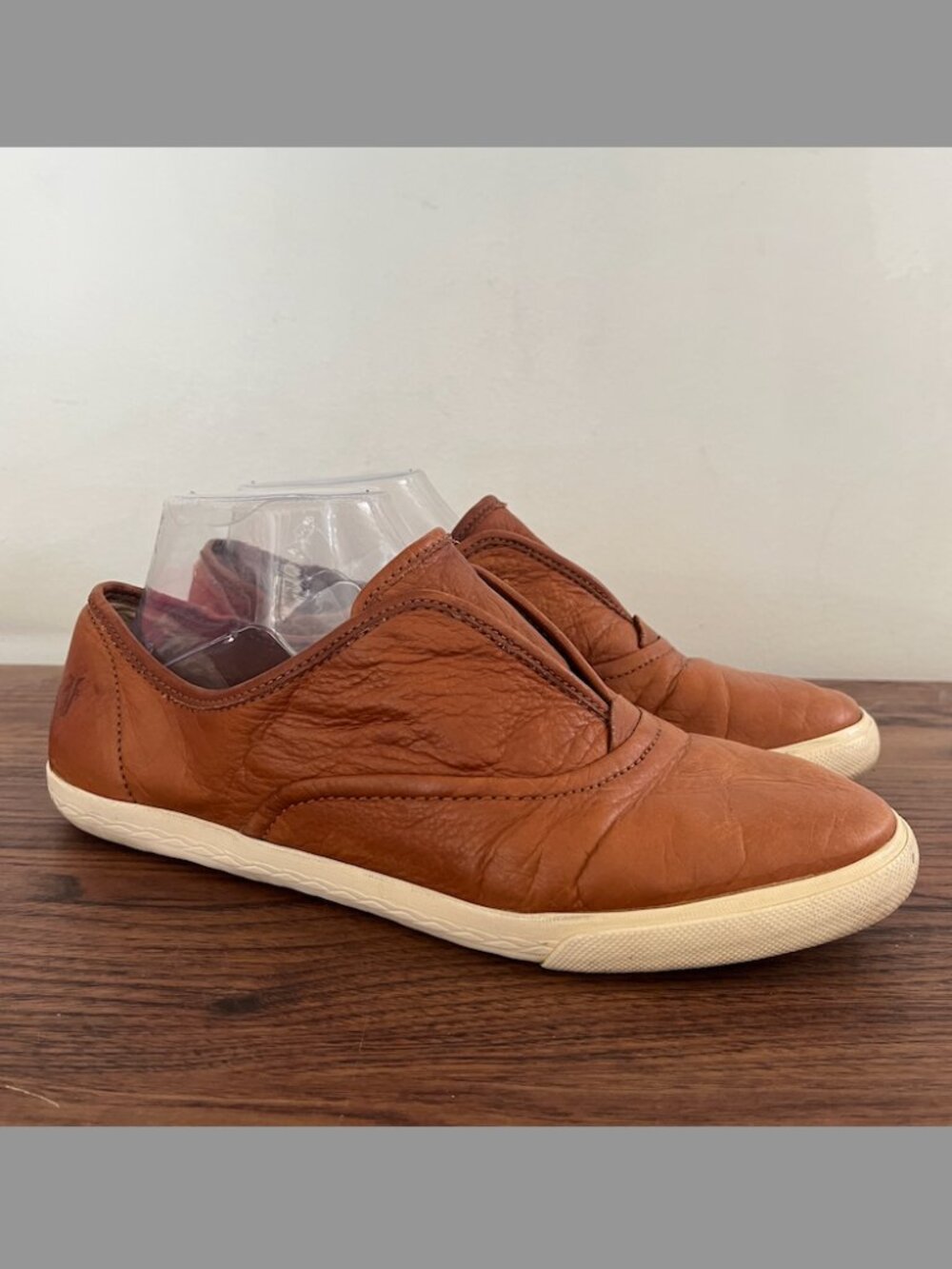 Frye Maya Tan Cognac Leather Slip On Sneakers Boho Western sz 8 Casual Preppy